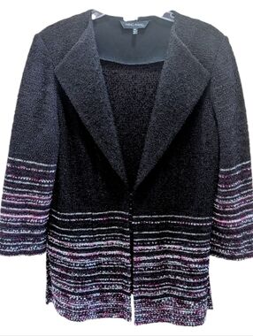 Ming Wang Black Bouclé Jacket with Purple Accent Medium